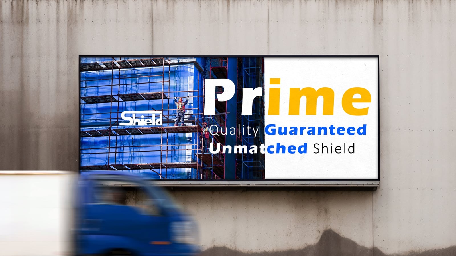 Shield outdoor billboard mockup with construction photography