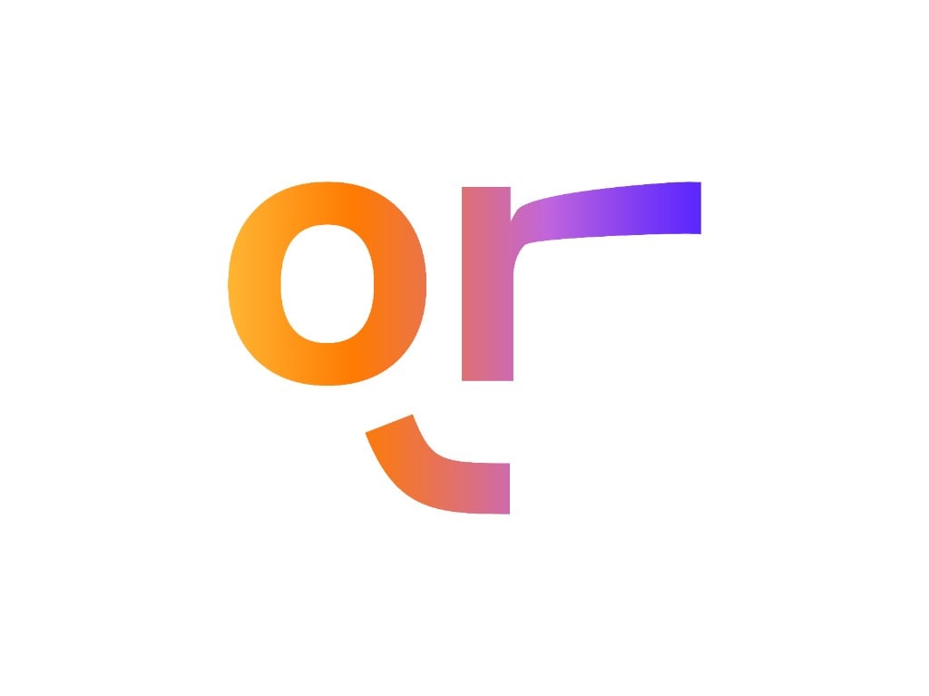 Surora Studio sub-logo: gradient or and r forming a winking face with smile curve on white